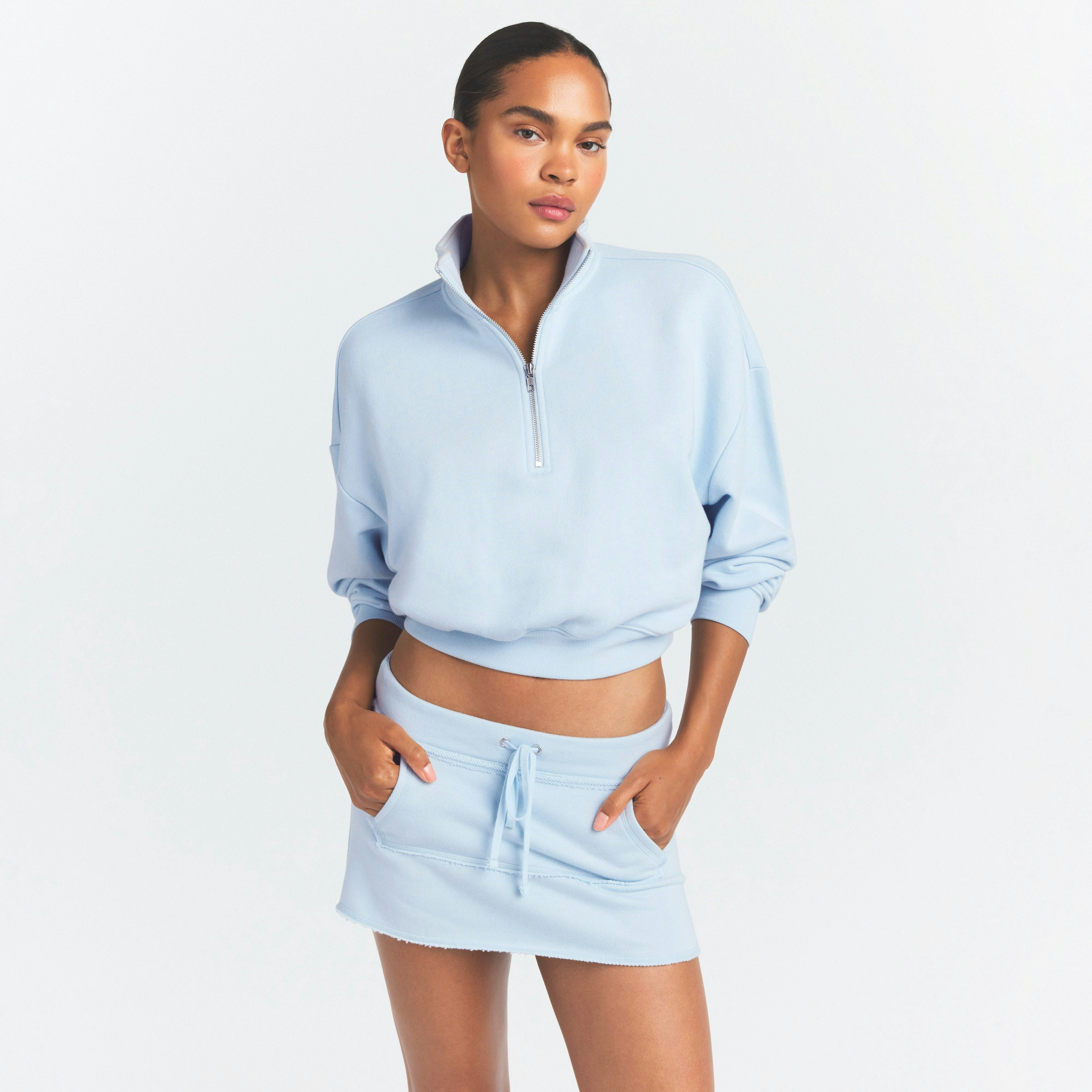 DRAPEY FRENCH TERRY HALF ZIP - POWDER BLUE - image 7