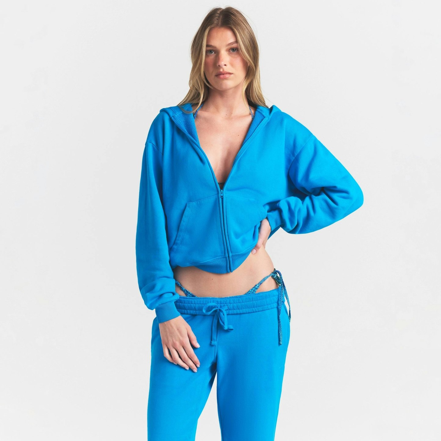 FRENCH TERRY ZIP UP HOODIE - CERULEAN - image 2
