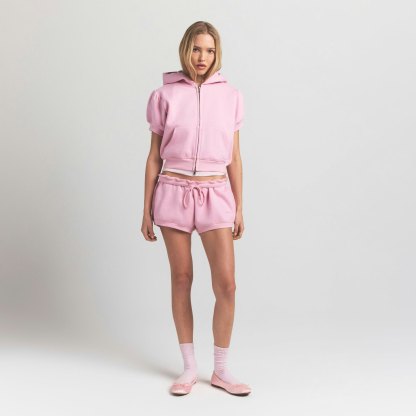 COTTON FLEECE BUBBLE SLEEVE CROPPED ZIP UP - HALITE - image 9