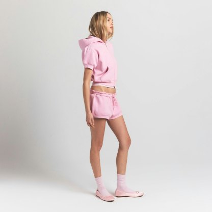COTTON FLEECE BUBBLE SLEEVE CROPPED ZIP UP - HALITE - image 11