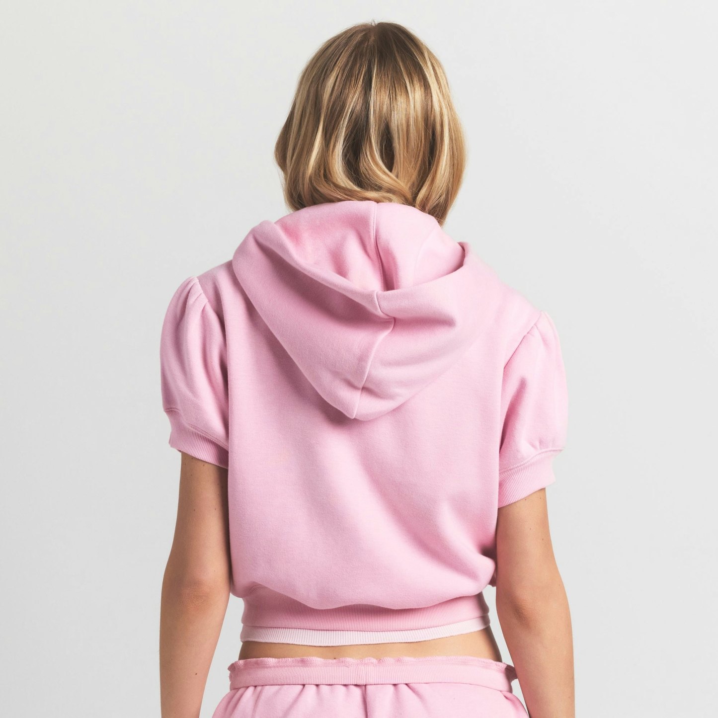 COTTON FLEECE BUBBLE SLEEVE CROPPED ZIP UP - HALITE - image 12