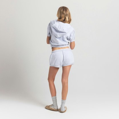 COTTON FLEECE BUBBLE SLEEVE CROPPED ZIP UP - LIGHT HEATHER GREY - image 5