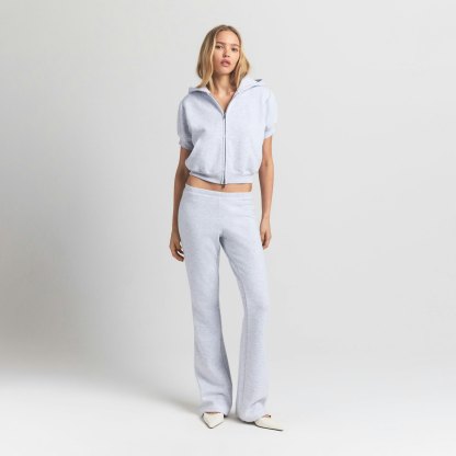 COTTON FLEECE BUBBLE SLEEVE CROPPED ZIP UP - LIGHT HEATHER GREY - image 4