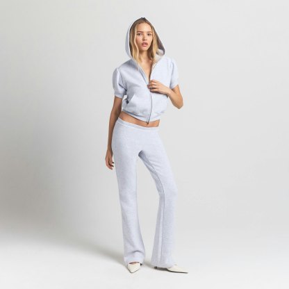 COTTON FLEECE BUBBLE SLEEVE CROPPED ZIP UP - LIGHT HEATHER GREY