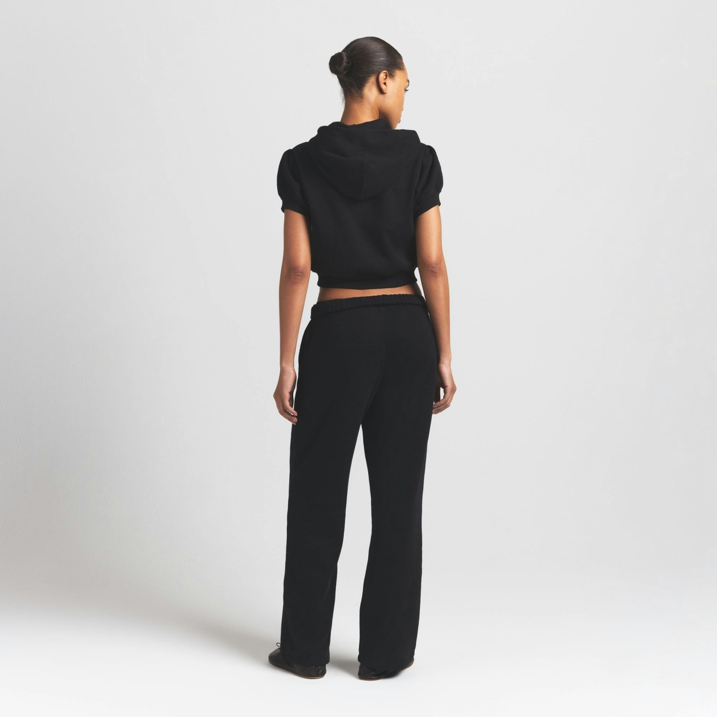 COTTON FLEECE BUBBLE SLEEVE CROPPED ZIP UP - ONYX - image 17