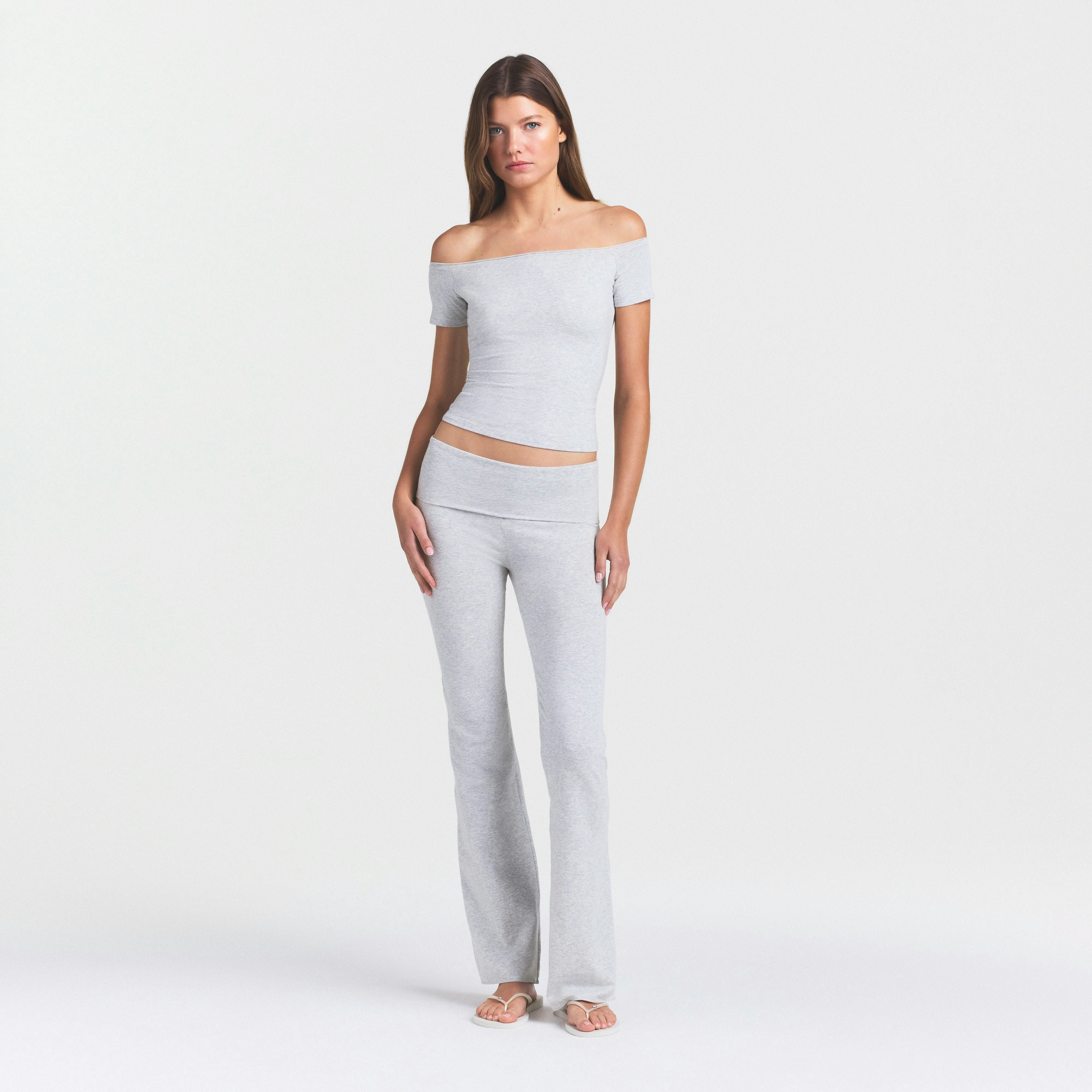 COTTON JERSEY OFF THE SHOULDER TOP - LIGHT HEATHER GREY - image 11