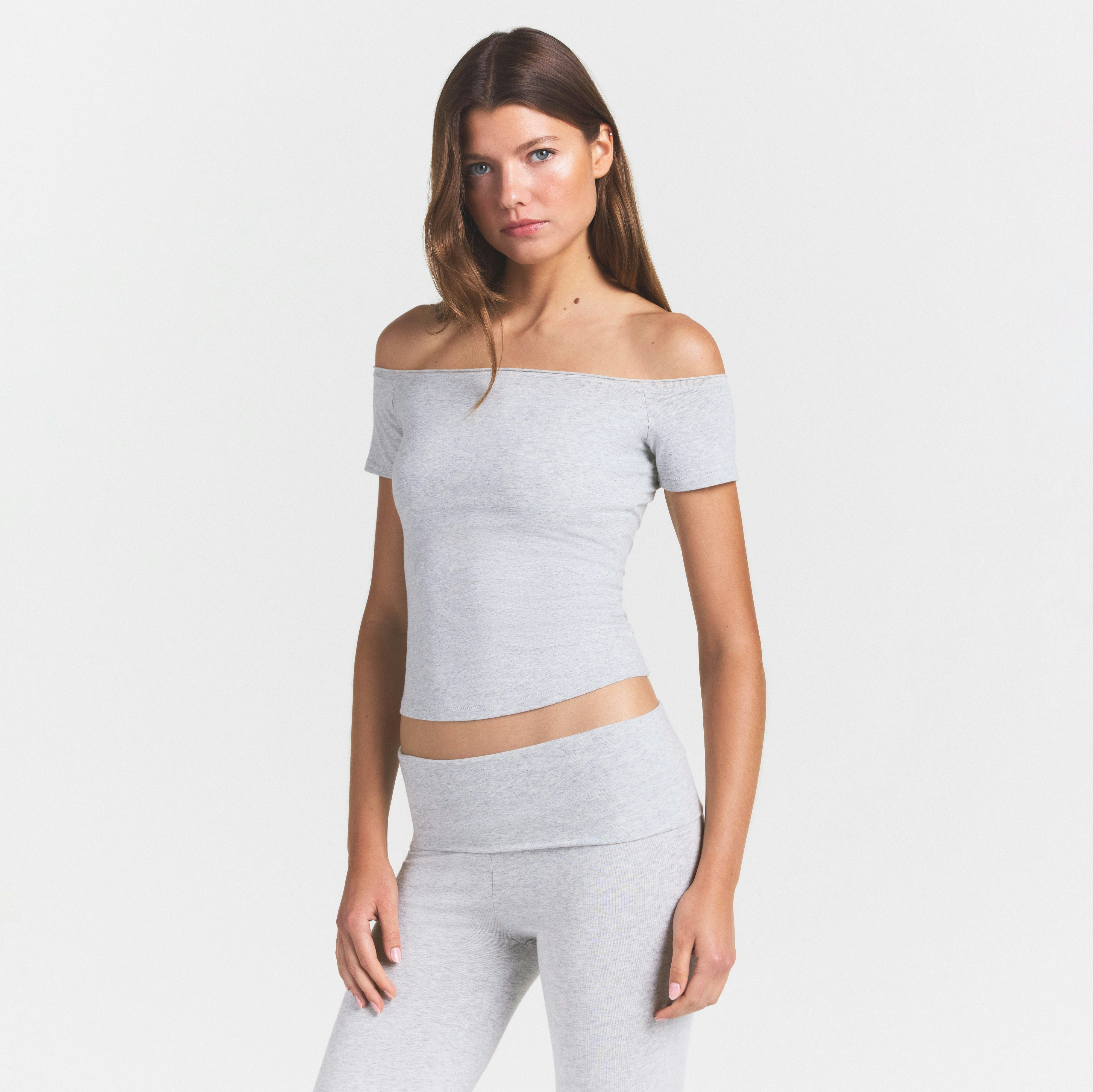 COTTON JERSEY OFF THE SHOULDER TOP - LIGHT HEATHER GREY - image 12