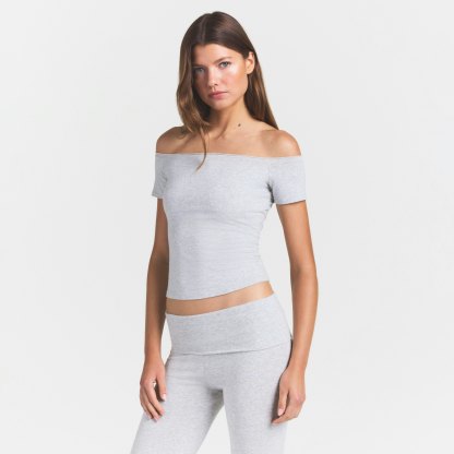 COTTON JERSEY OFF THE SHOULDER TOP - LIGHT HEATHER GREY - image 12