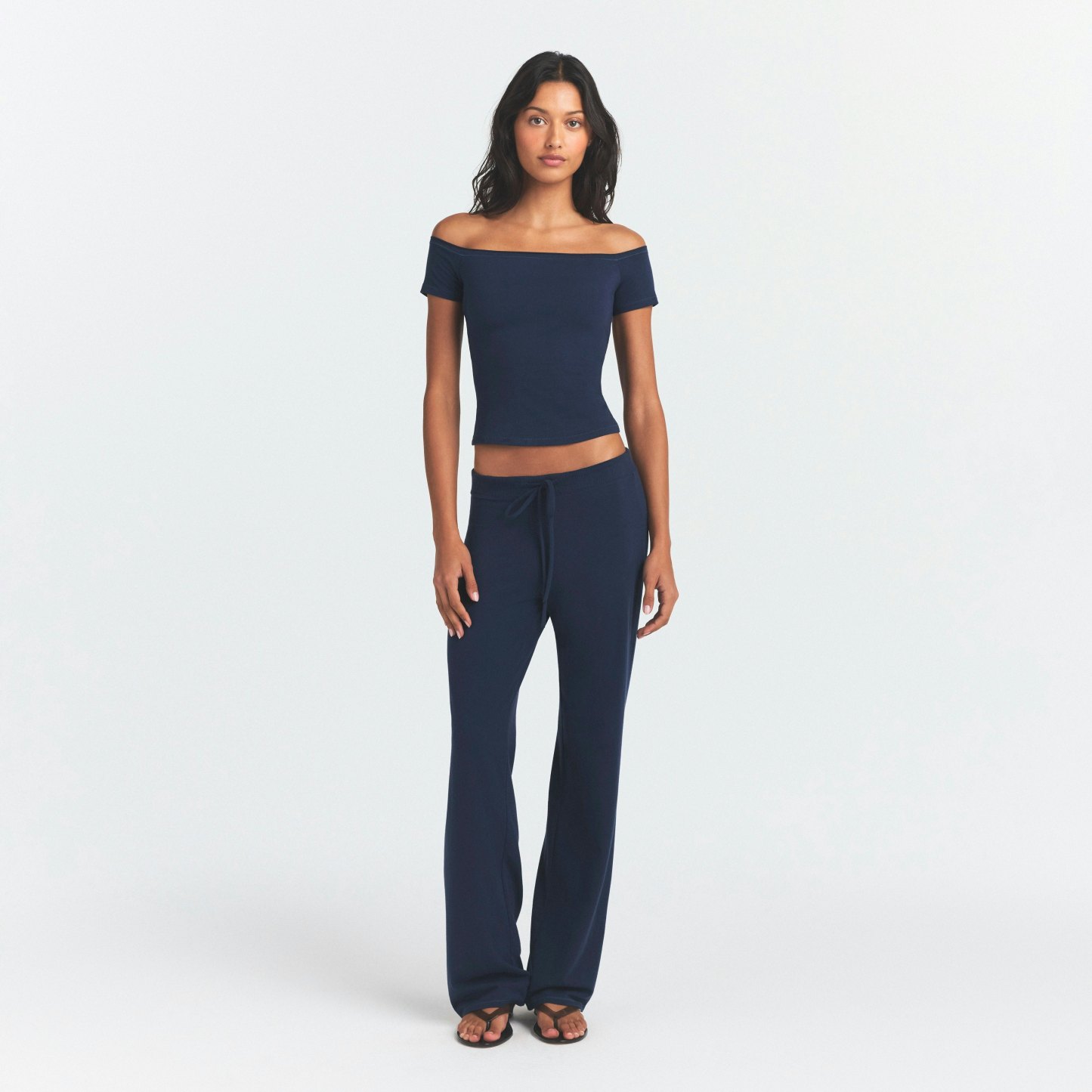 COTTON JERSEY OFF THE SHOULDER TOP - NAVY