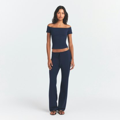 COTTON JERSEY OFF THE SHOULDER TOP - NAVY