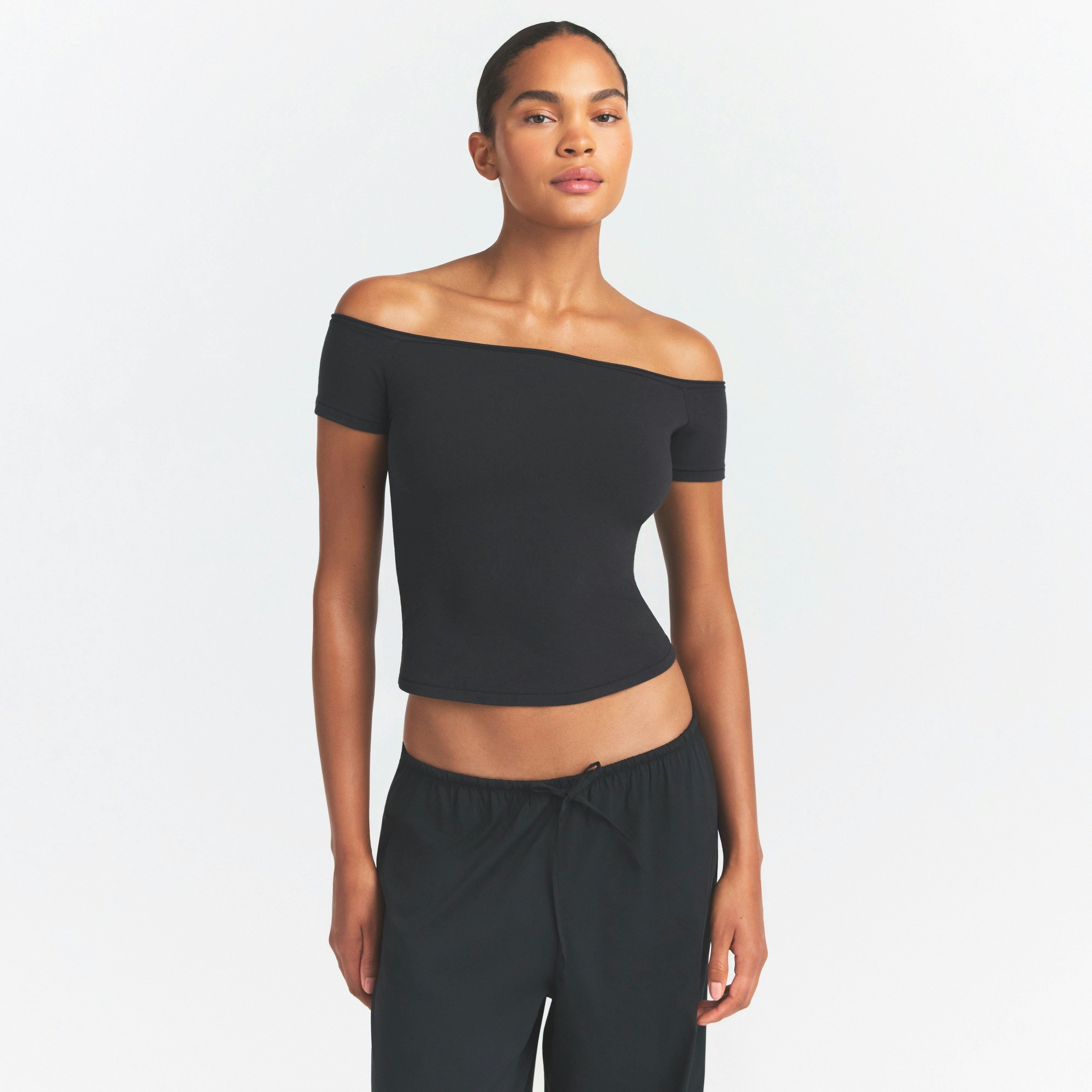 COTTON JERSEY OFF THE SHOULDER TOP - SOOT - image 22