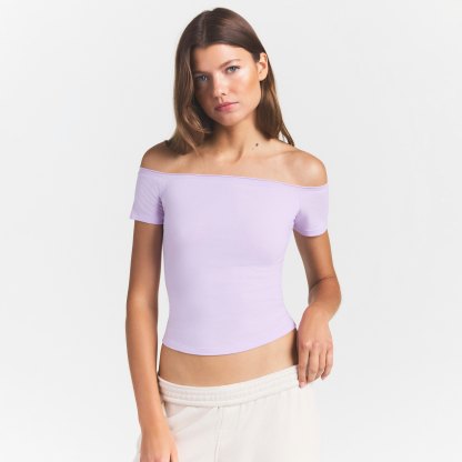 COTTON JERSEY OFF THE SHOULDER TOP - SUGAR PLUM - image 16