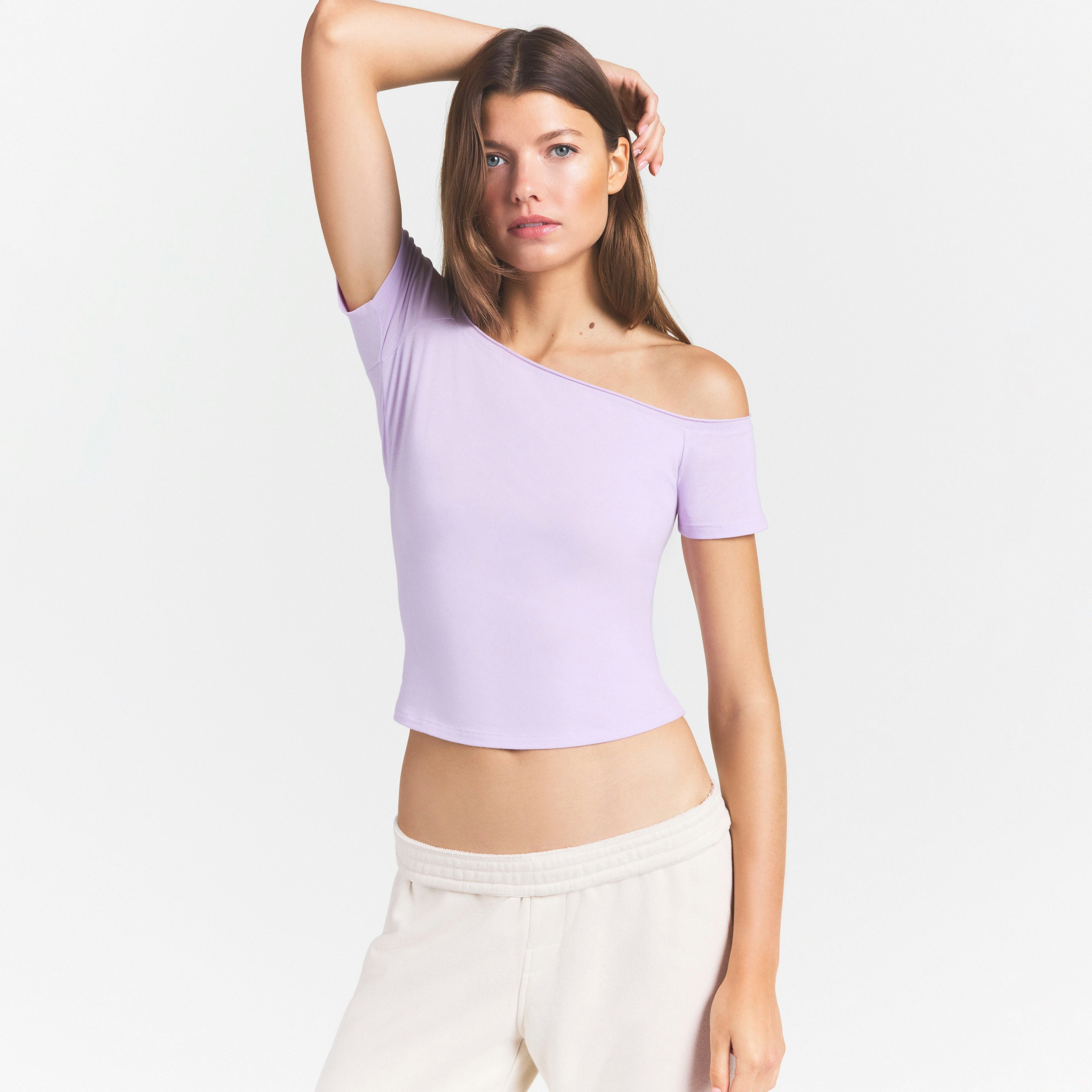COTTON JERSEY OFF THE SHOULDER TOP - SUGAR PLUM - image 18