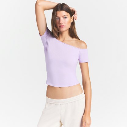 COTTON JERSEY OFF THE SHOULDER TOP - SUGAR PLUM - image 18