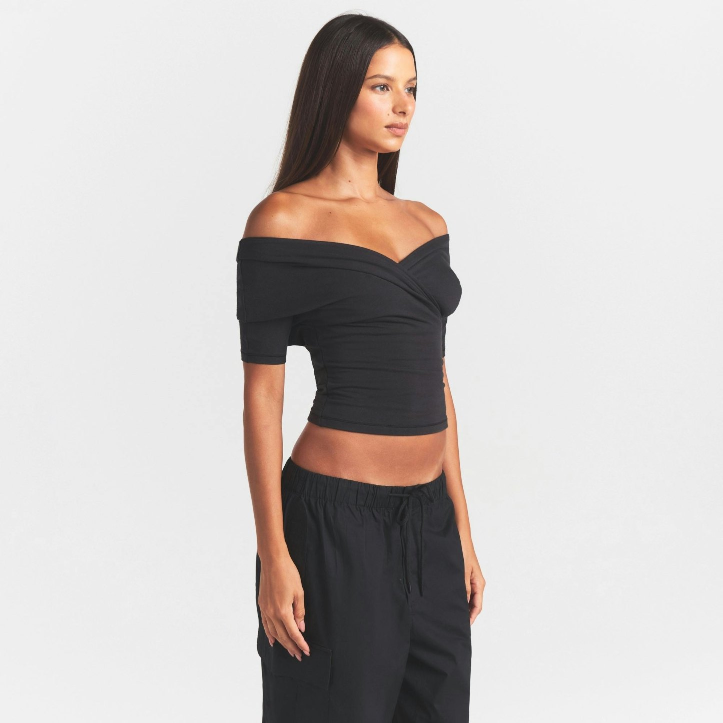 COTTON JERSEY WRAP TOP - SOOT - image 16