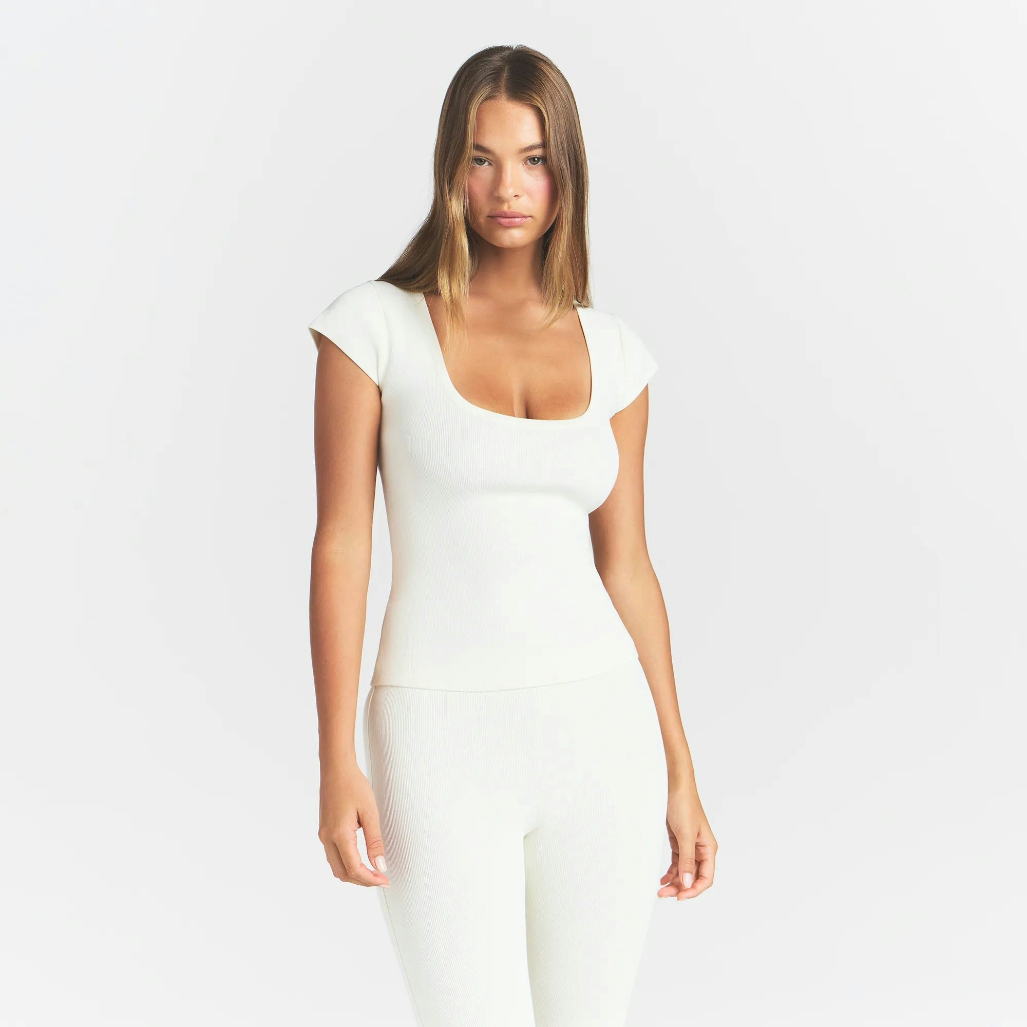 REFINED KNIT SCOOP NECK TOP - EGRET - image 12