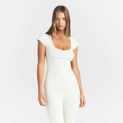 REFINED KNIT SCOOP NECK TOP - EGRET - image 12