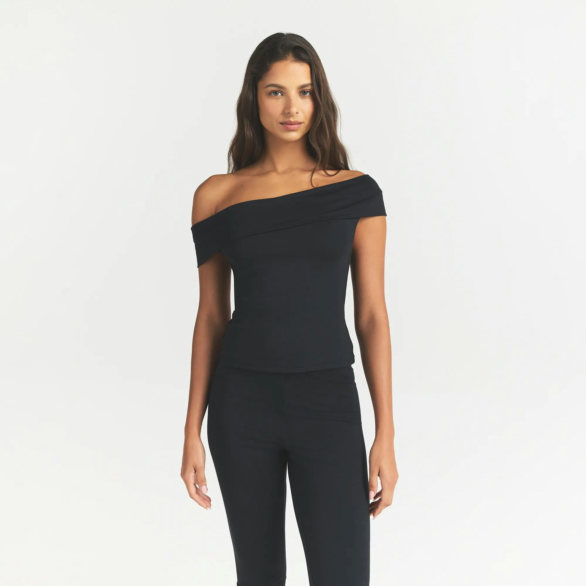 SMOOTH LAYERS ASYMMETRICAL OFF THE SHOULDER TOP - OBSIDIAN - image 7