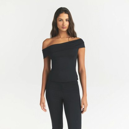 SMOOTH LAYERS ASYMMETRICAL OFF THE SHOULDER TOP - OBSIDIAN - image 7