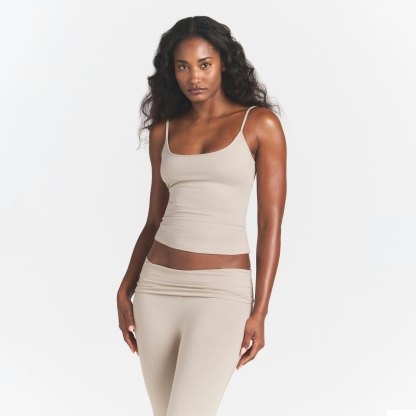 COTTON JERSEY SCOOP NECK CAMI - STONE - image 8