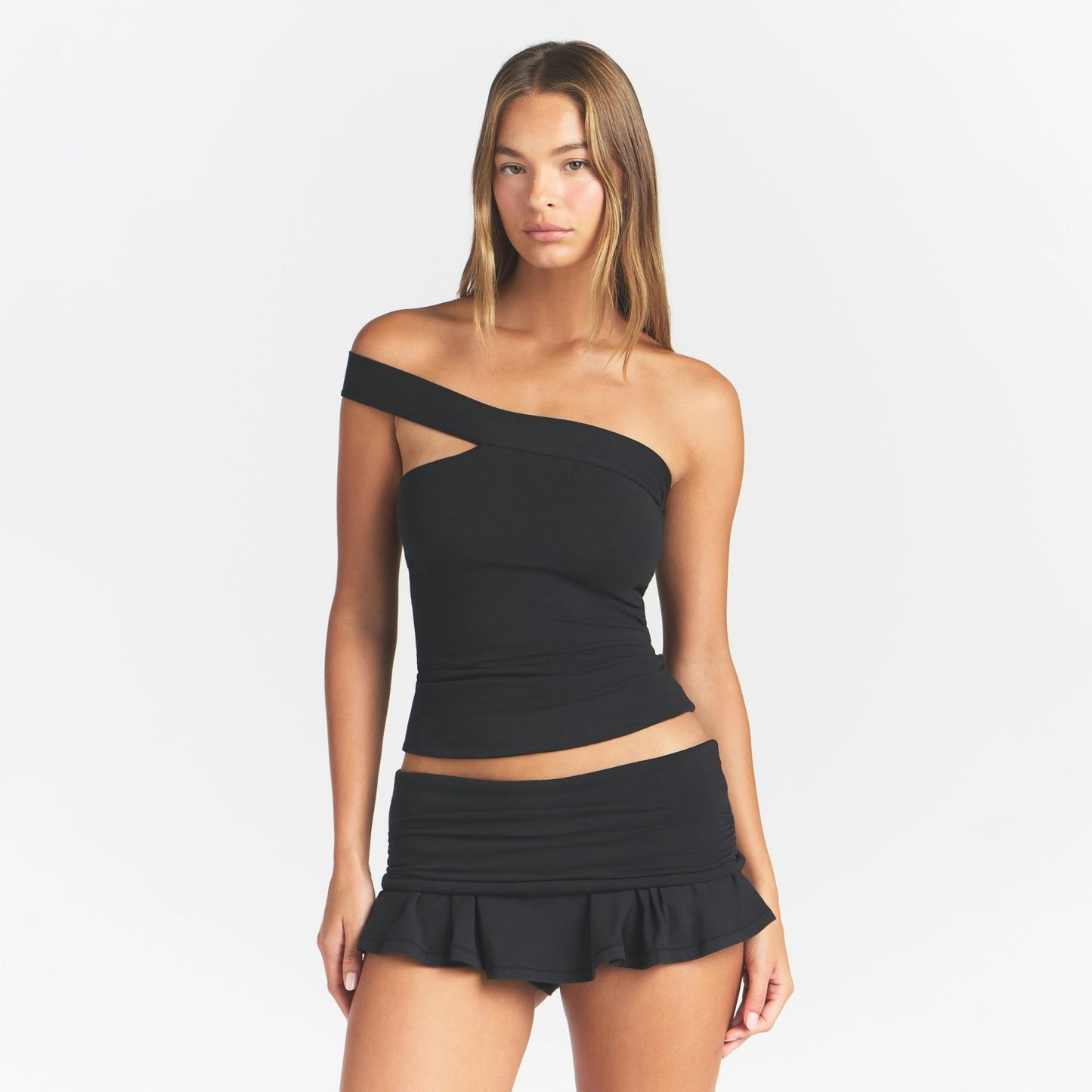 COTTON JERSEY ASYMMETRICAL TOP - SOOT - image 2