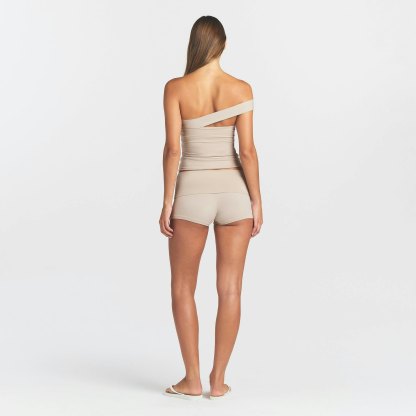 COTTON JERSEY ASYMMETRICAL TOP - STONE - image 6