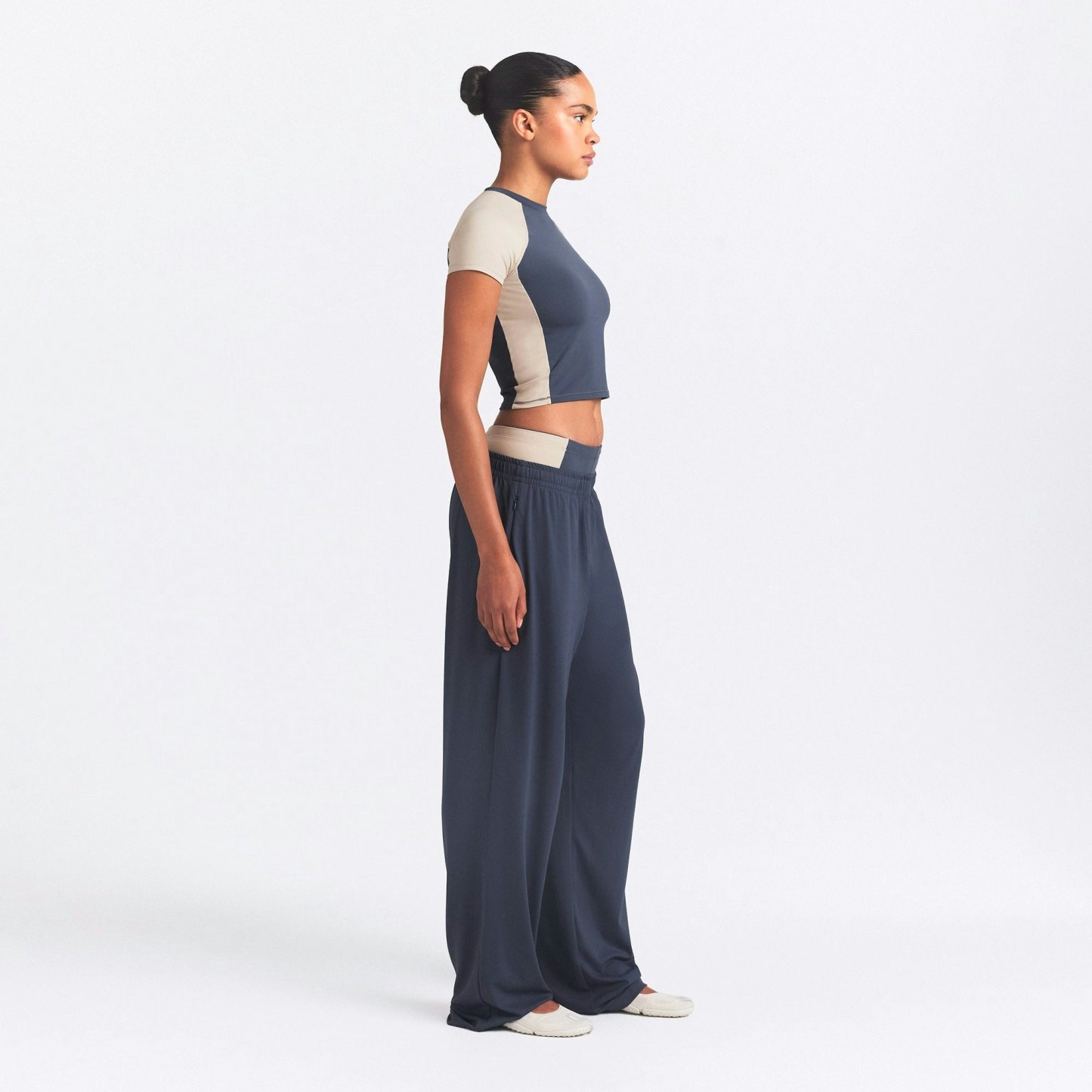 NikeSKIMS MATTE SHINE MIX CROPPED BABY TEE - DEEP ROYAL AND STONE - image 5