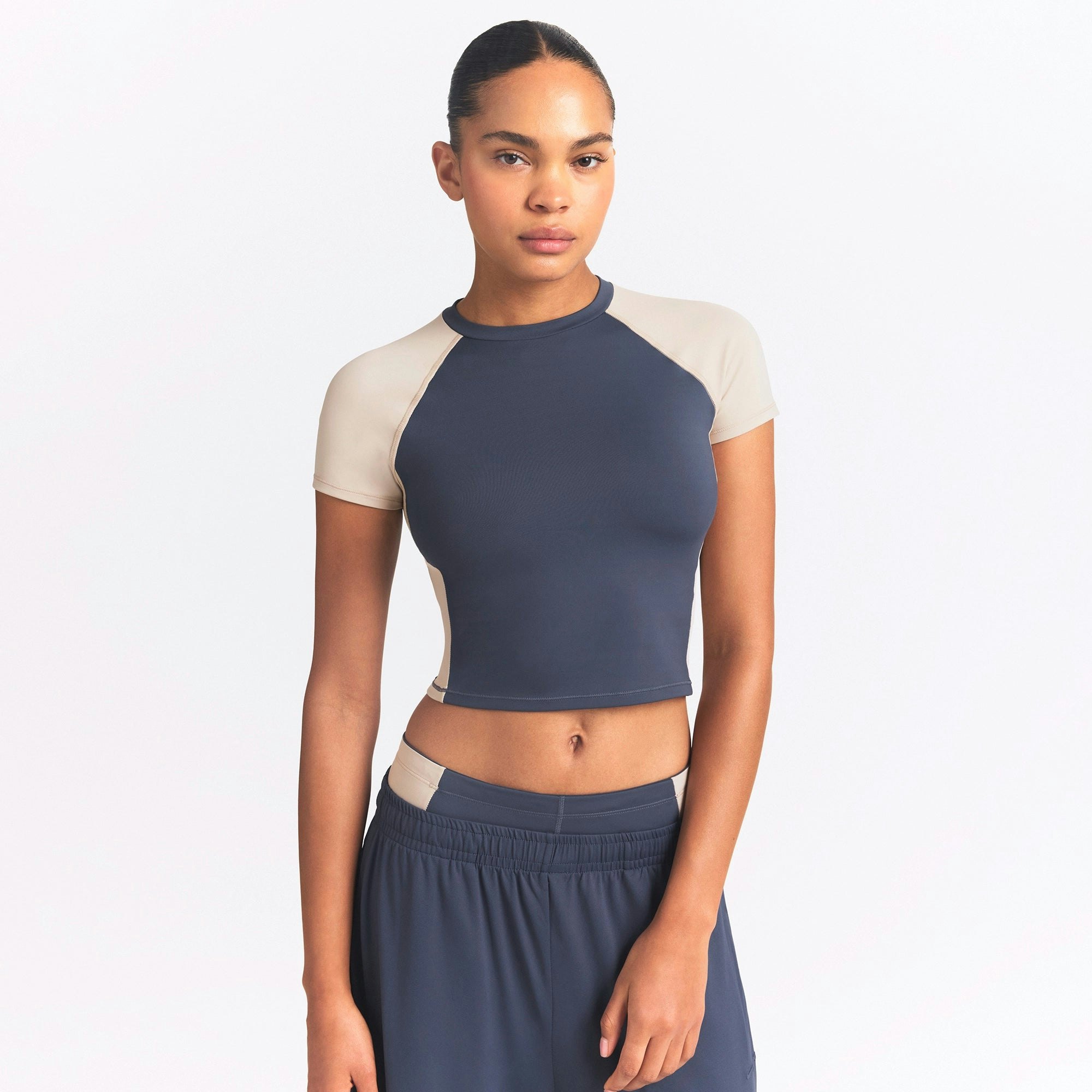 NikeSKIMS MATTE SHINE MIX CROPPED BABY TEE - DEEP ROYAL AND STONE - image 2