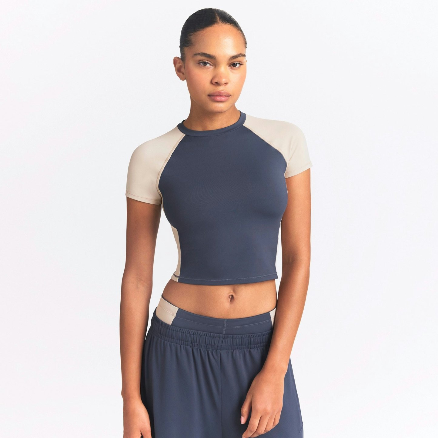 NikeSKIMS MATTE SHINE MIX CROPPED BABY TEE - DEEP ROYAL AND STONE - image 2
