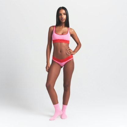 LIGHTWEIGHT COTTON WIDE LACE BRIEF - CARNATION CONTRAST
