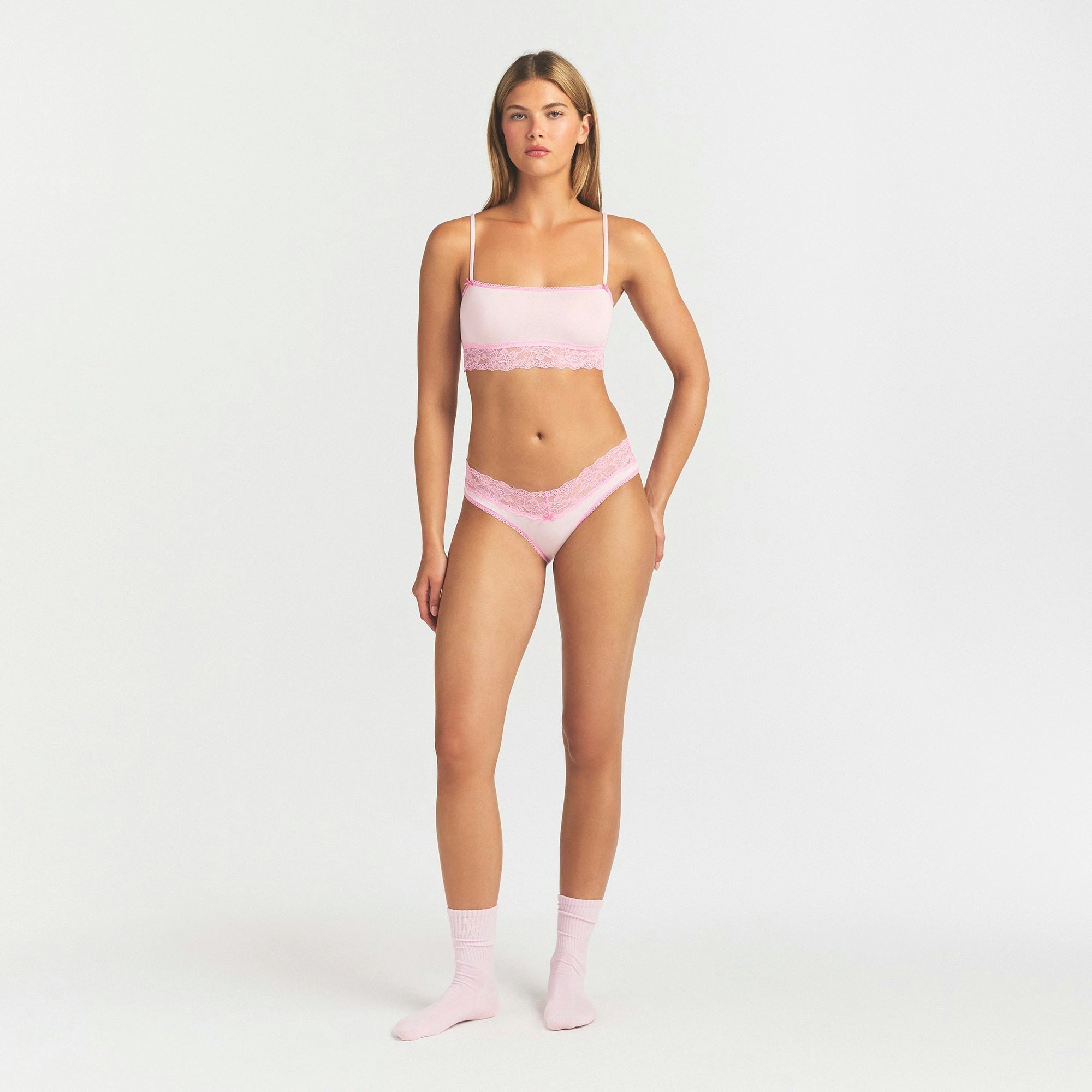 LIGHTWEIGHT COTTON WIDE LACE BRIEF - CHERRY BLOSSOM TONAL