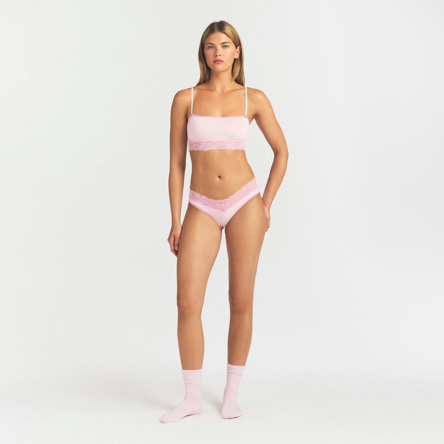 LIGHTWEIGHT COTTON WIDE LACE BRIEF - CHERRY BLOSSOM TONAL