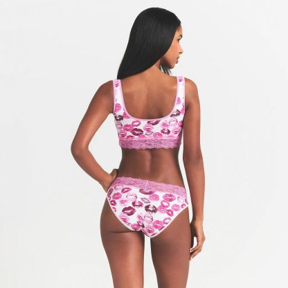 LIGHTWEIGHT COTTON WIDE LACE BRIEF - PINK ALLOVER LIPSTICK