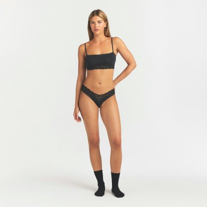 LIGHTWEIGHT COTTON WIDE LACE BRIEF - SOOT TONAL