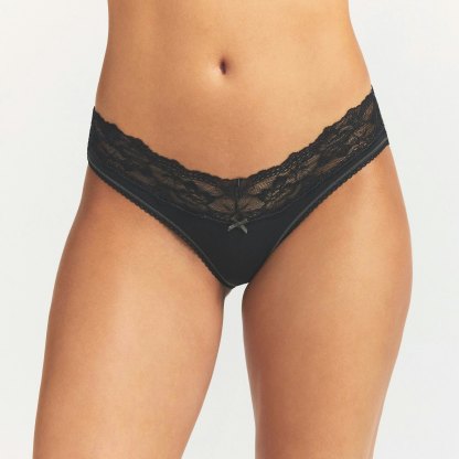 LIGHTWEIGHT COTTON WIDE LACE BRIEF - SOOT TONAL