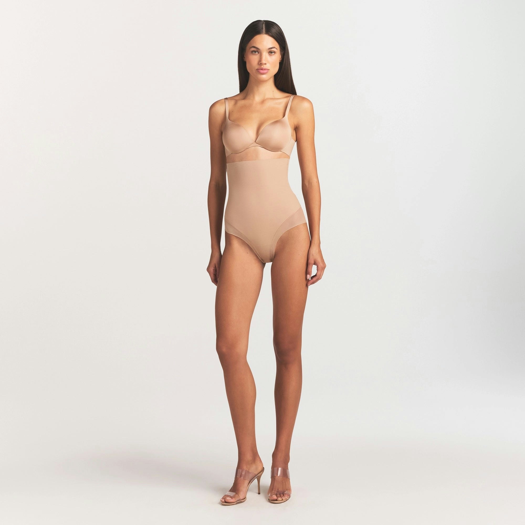 POWER MESH SHAPEWEAR CORE SCULPT HIGH-WAISTED BRIEF - CLAY