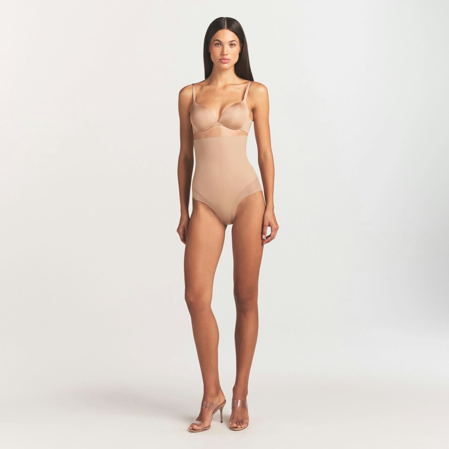 POWER MESH SHAPEWEAR CORE SCULPT HIGH-WAISTED BRIEF - CLAY