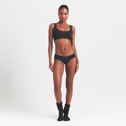 LIGHTWEIGHT COTTON LACE HIPSTER - SOOT TONAL