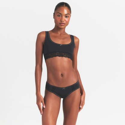 LIGHTWEIGHT COTTON LACE HIPSTER - SOOT TONAL