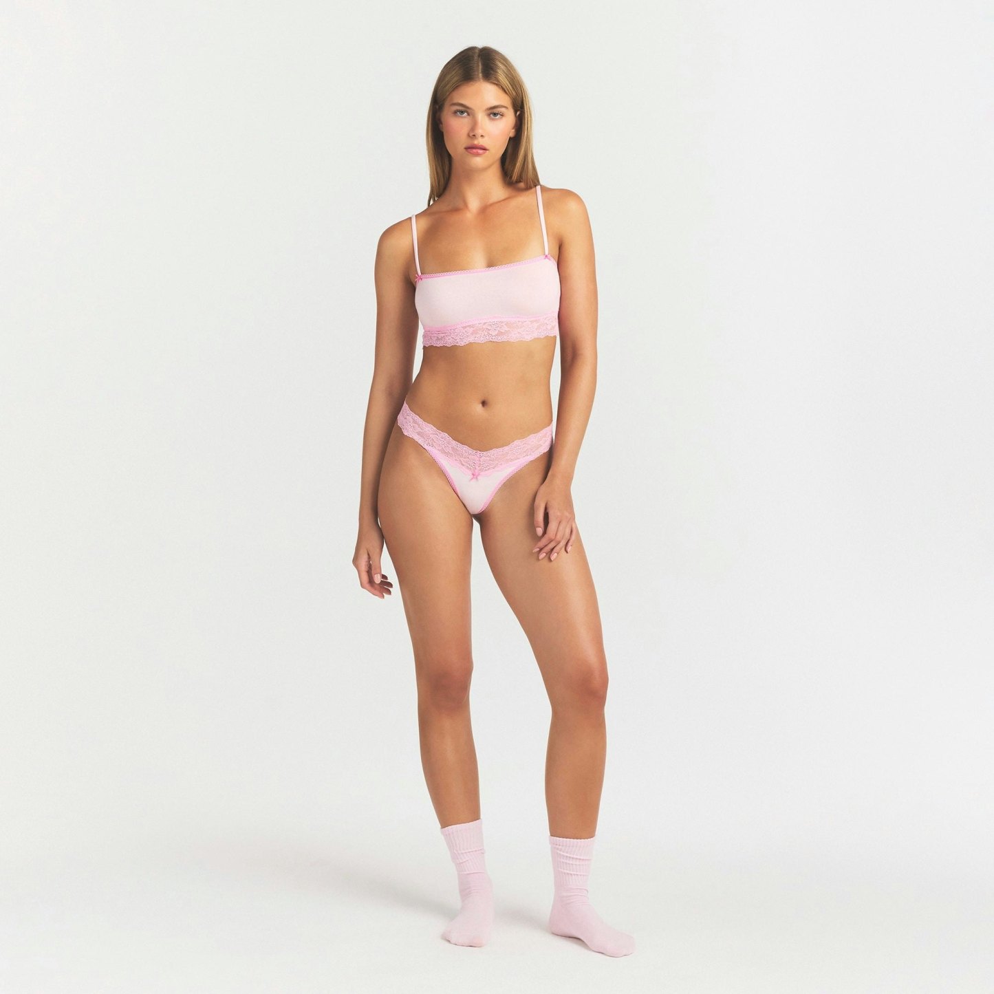 LIGHTWEIGHT COTTON WIDE LACE THONG - CHERRY BLOSSOM TONAL