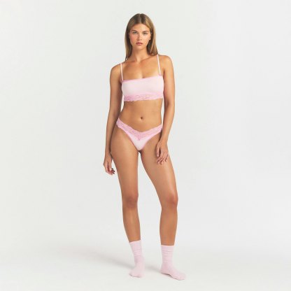 LIGHTWEIGHT COTTON WIDE LACE THONG - CHERRY BLOSSOM TONAL