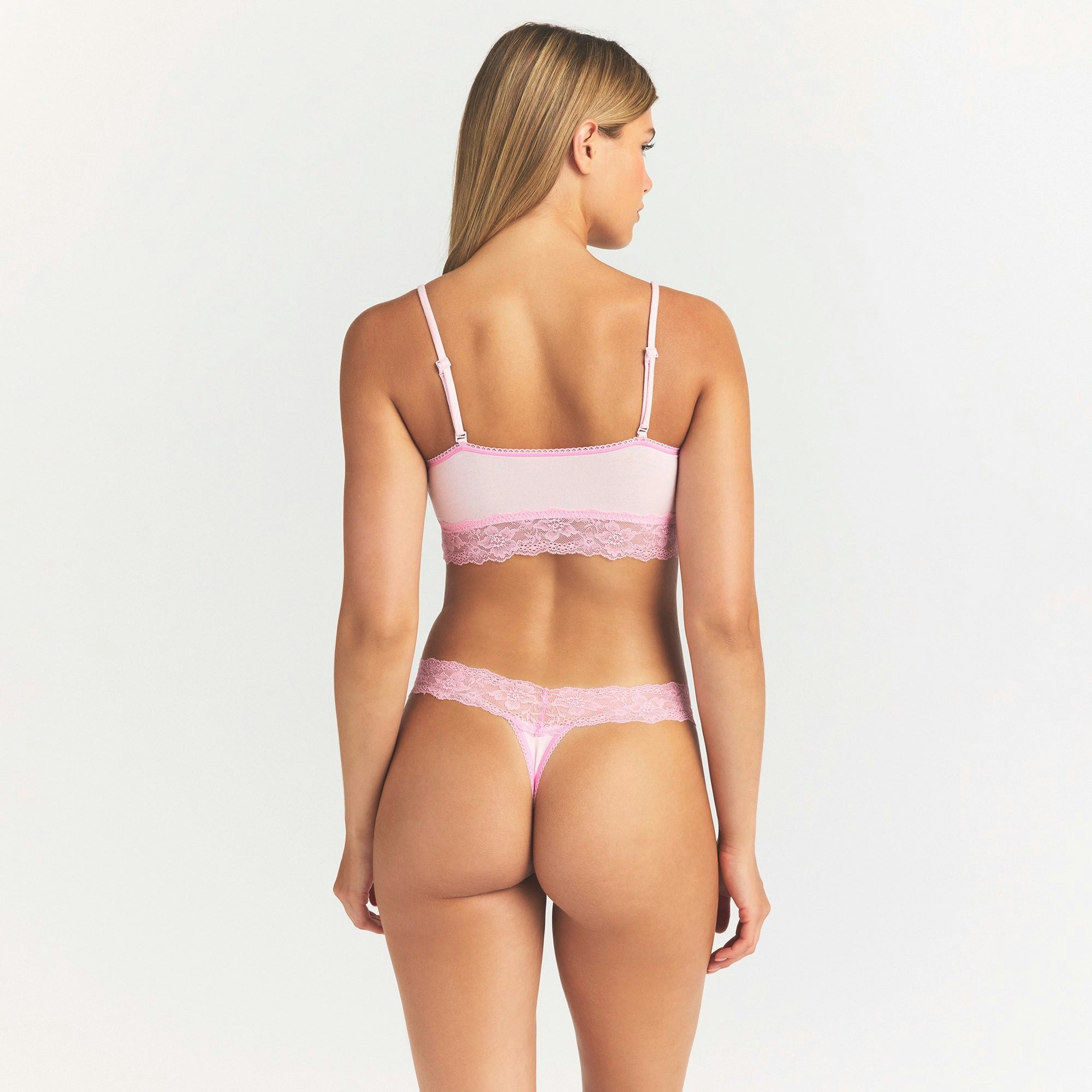 LIGHTWEIGHT COTTON WIDE LACE THONG - CHERRY BLOSSOM TONAL