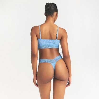 LIGHTWEIGHT COTTON WIDE LACE THONG - SURF DAINTY FLORAL PRINT