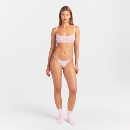 LIGHTWEIGHT COTTON POINTELLE LACE STRING THONG - BLOOM DAINTY FLORAL