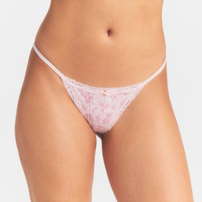 LIGHTWEIGHT COTTON POINTELLE LACE STRING THONG - BLOOM DAINTY FLORAL