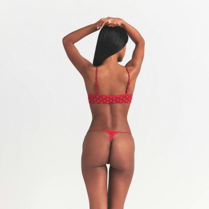 LIGHTWEIGHT COTTON POINTELLE LACE STRING THONG - BRICK HEART HALFDROP