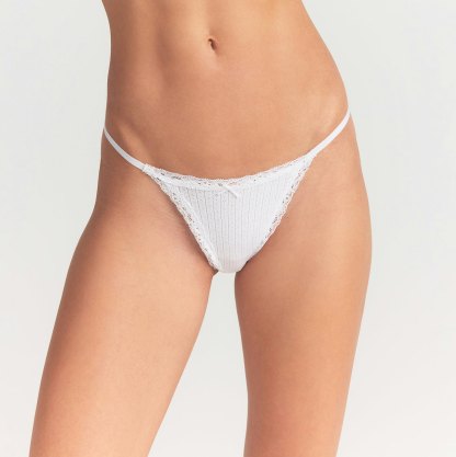 LIGHTWEIGHT COTTON POINTELLE LACE STRING THONG - SNOW
