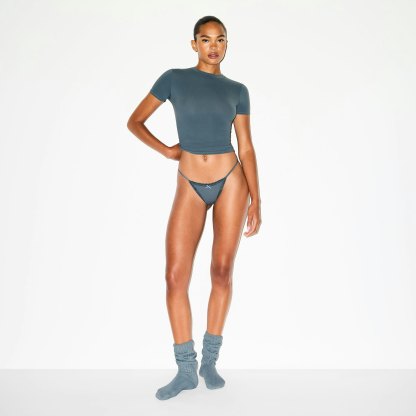 LIGHTWEIGHT COTTON POINTELLE LACE STRING THONG - ZIRCON TONAL