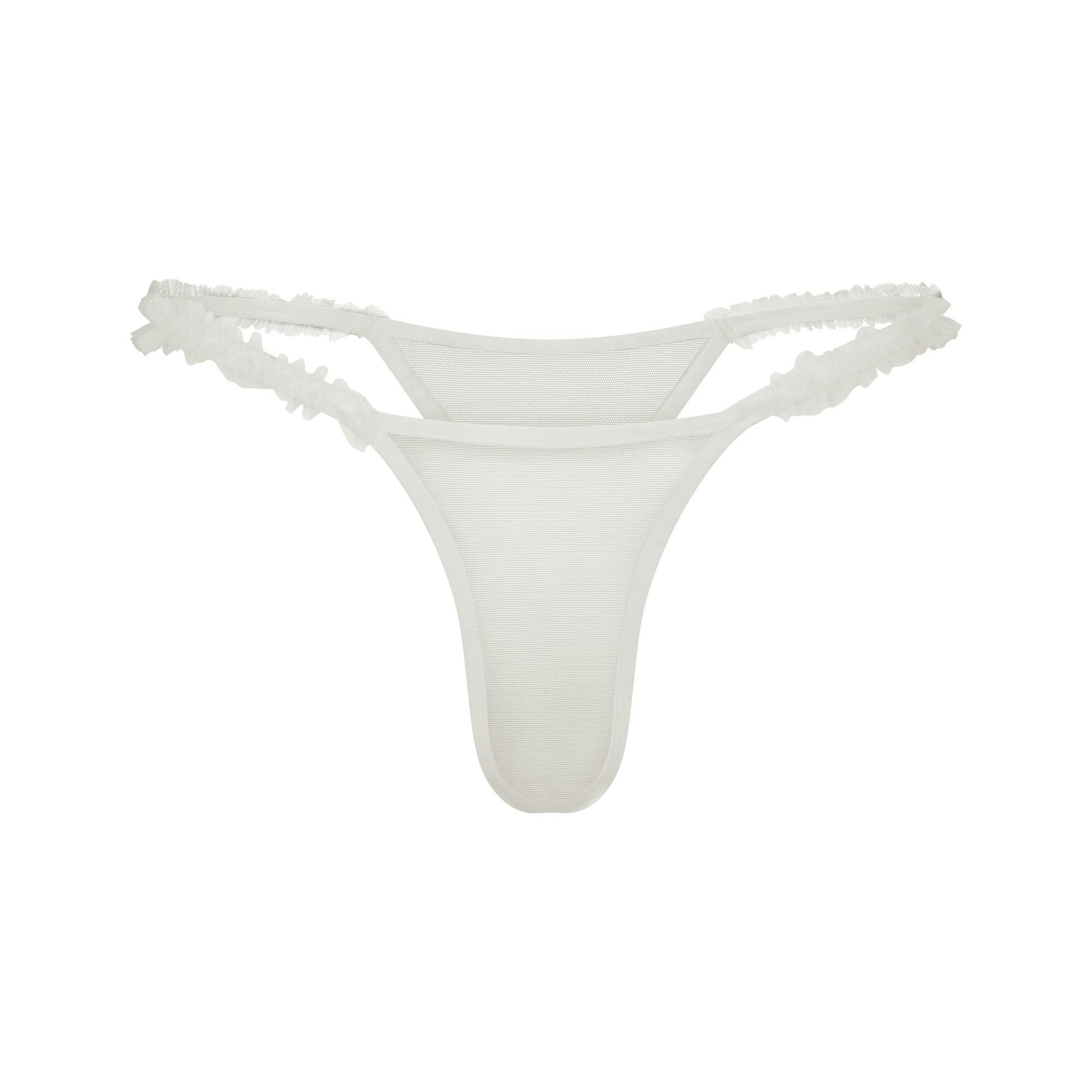 ULTRA FINE MESH RUFFLE STRING THONG - IVORY