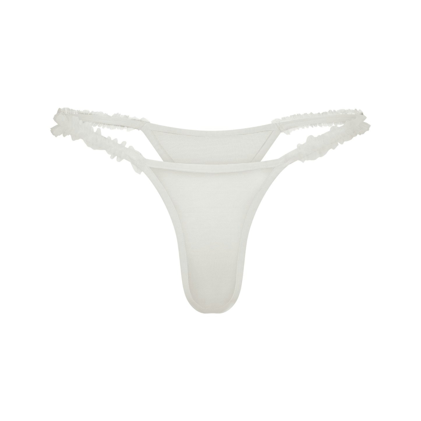 ULTRA FINE MESH RUFFLE STRING THONG - IVORY